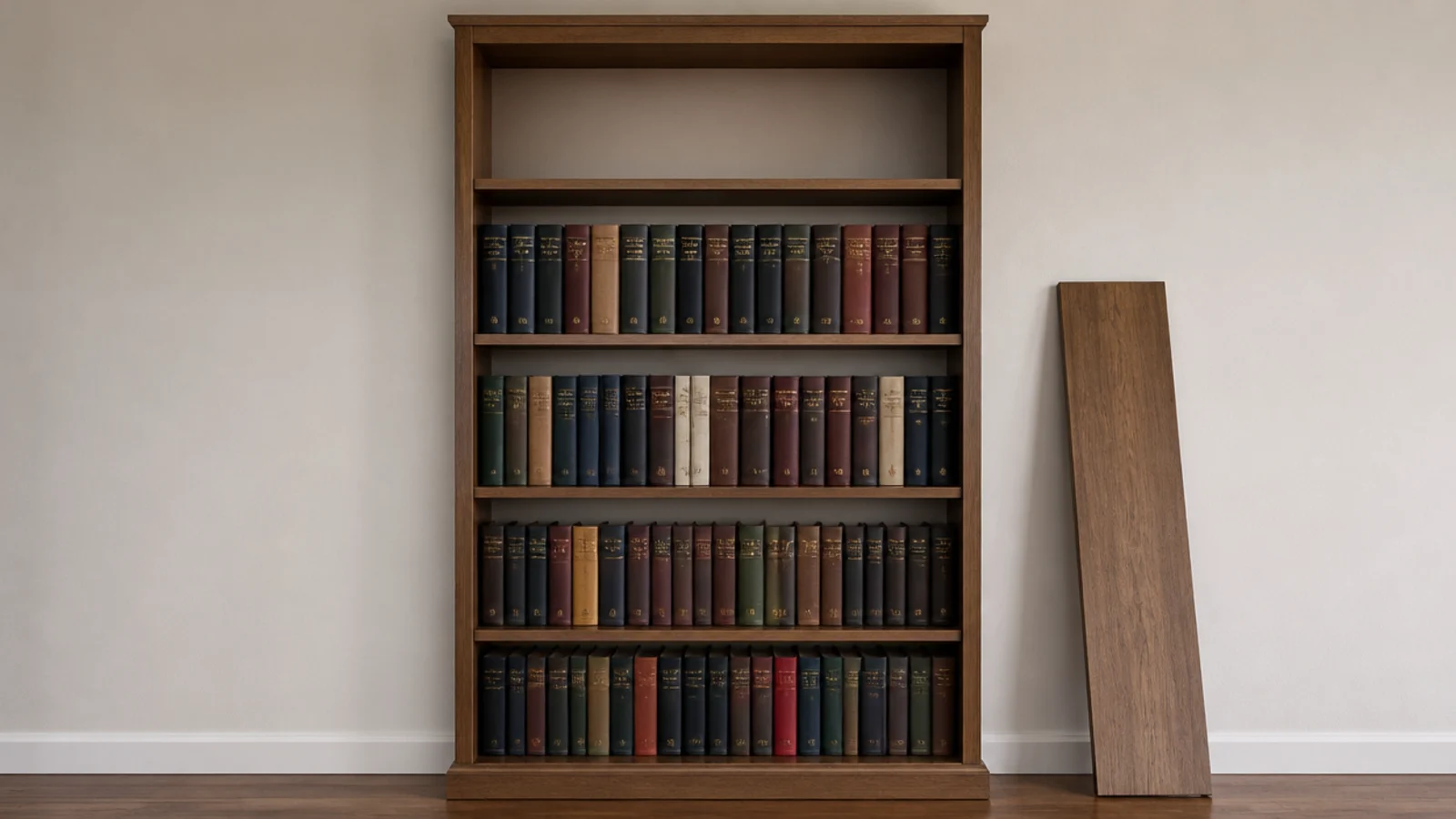 hardbacks standing upright after one shelf was removed and gaps respaced