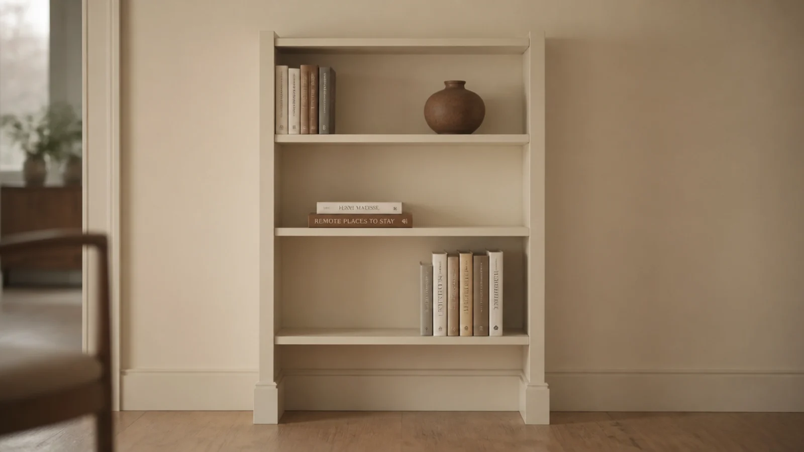 bookcase painted the exact wall color dissolving into the plaster behind