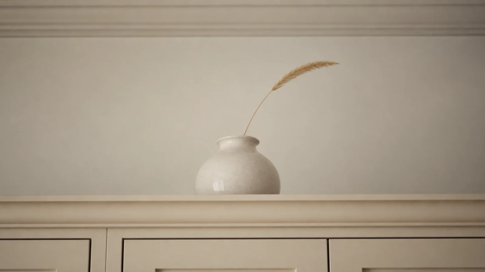uppermost built in shelf holding only one pale vessel and stem