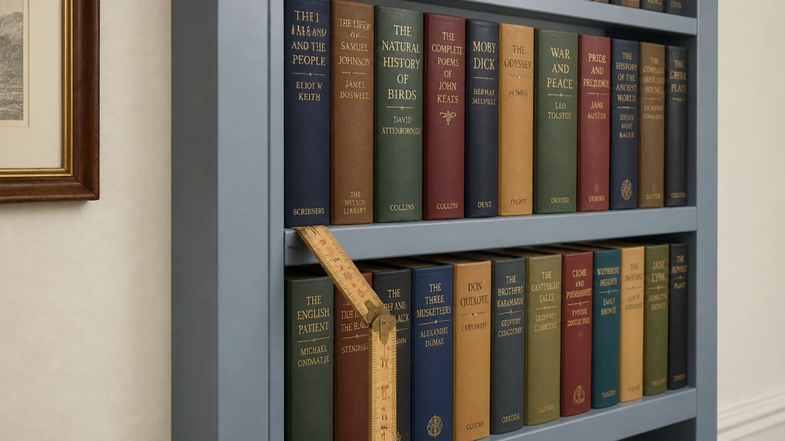 rebuilt deeper shelves holding hardbacks flush with the front edge