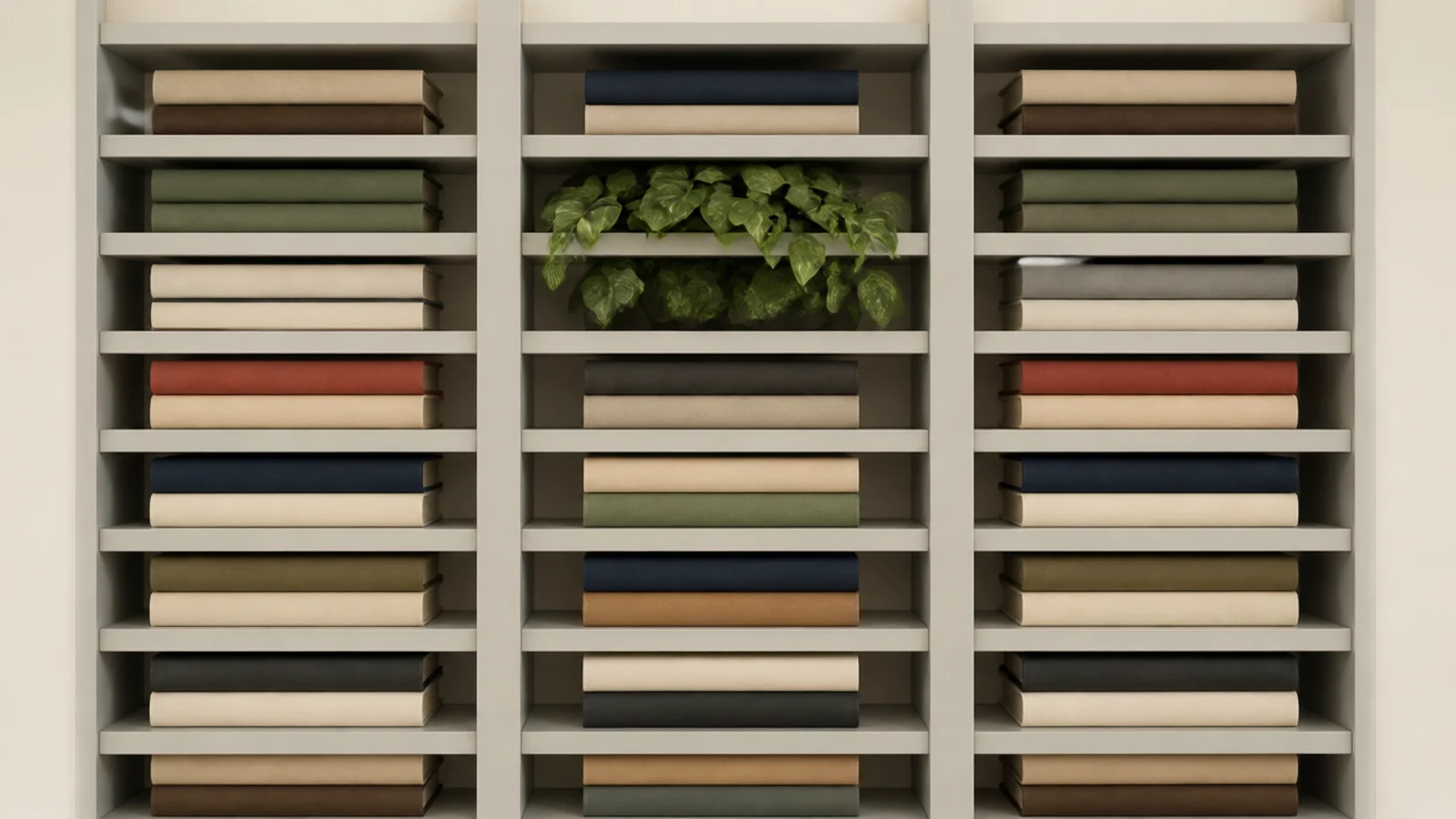 built-in shelves spaced too tightly with hardbacks forced to lie flat