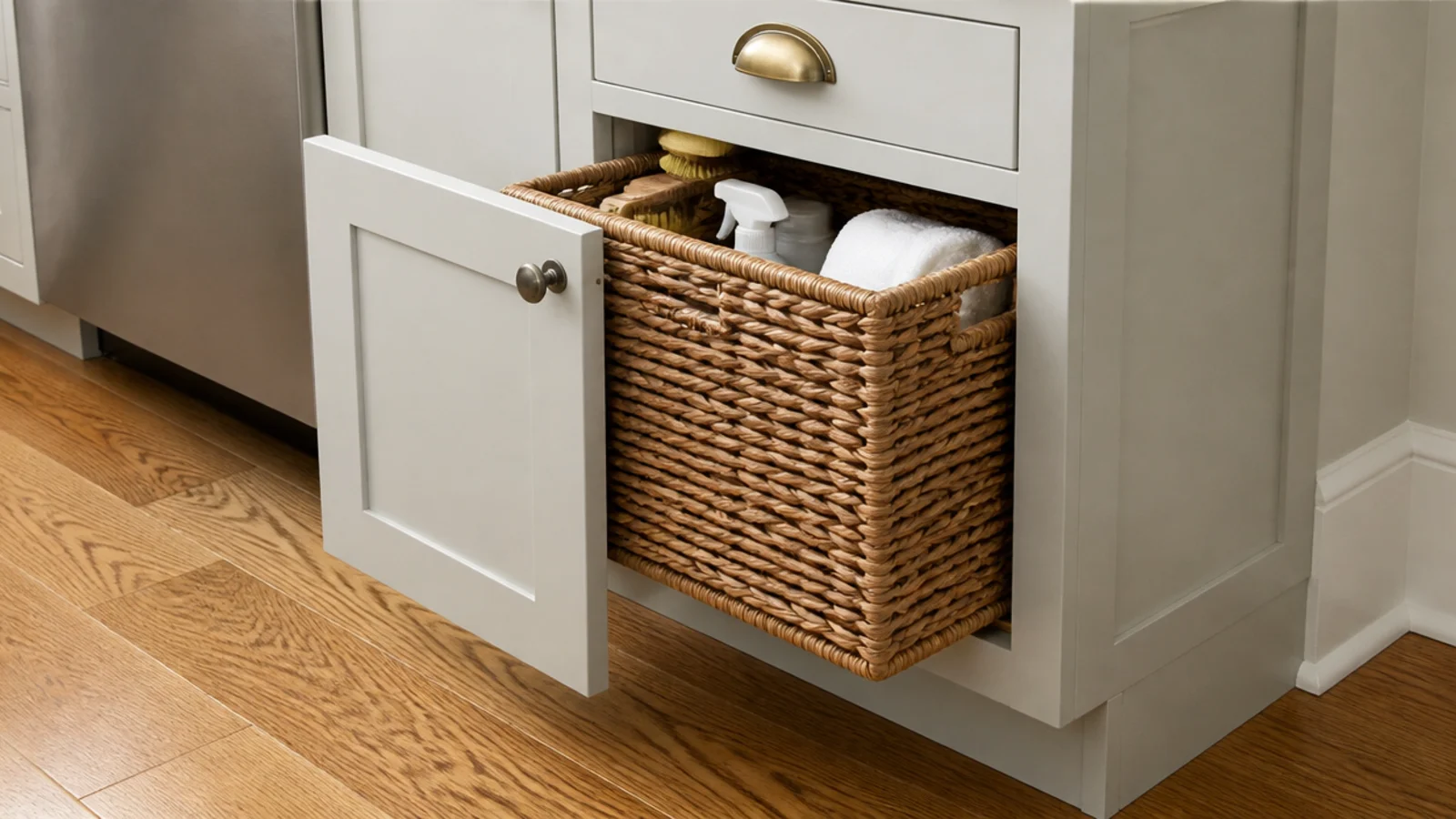 shallow base cabinet in living room built-ins too small for baskets