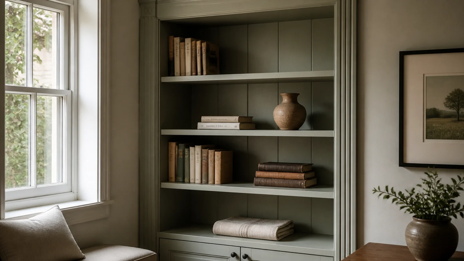 well proportioned built-in shelves avoiding the common living room mistakes