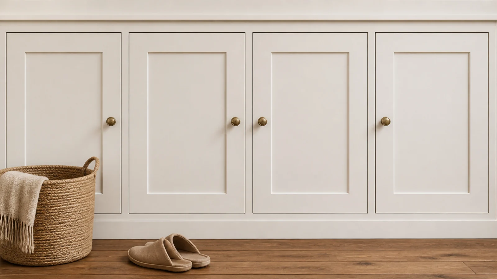 shaker style cabinet doors fitted to living room built-in base units