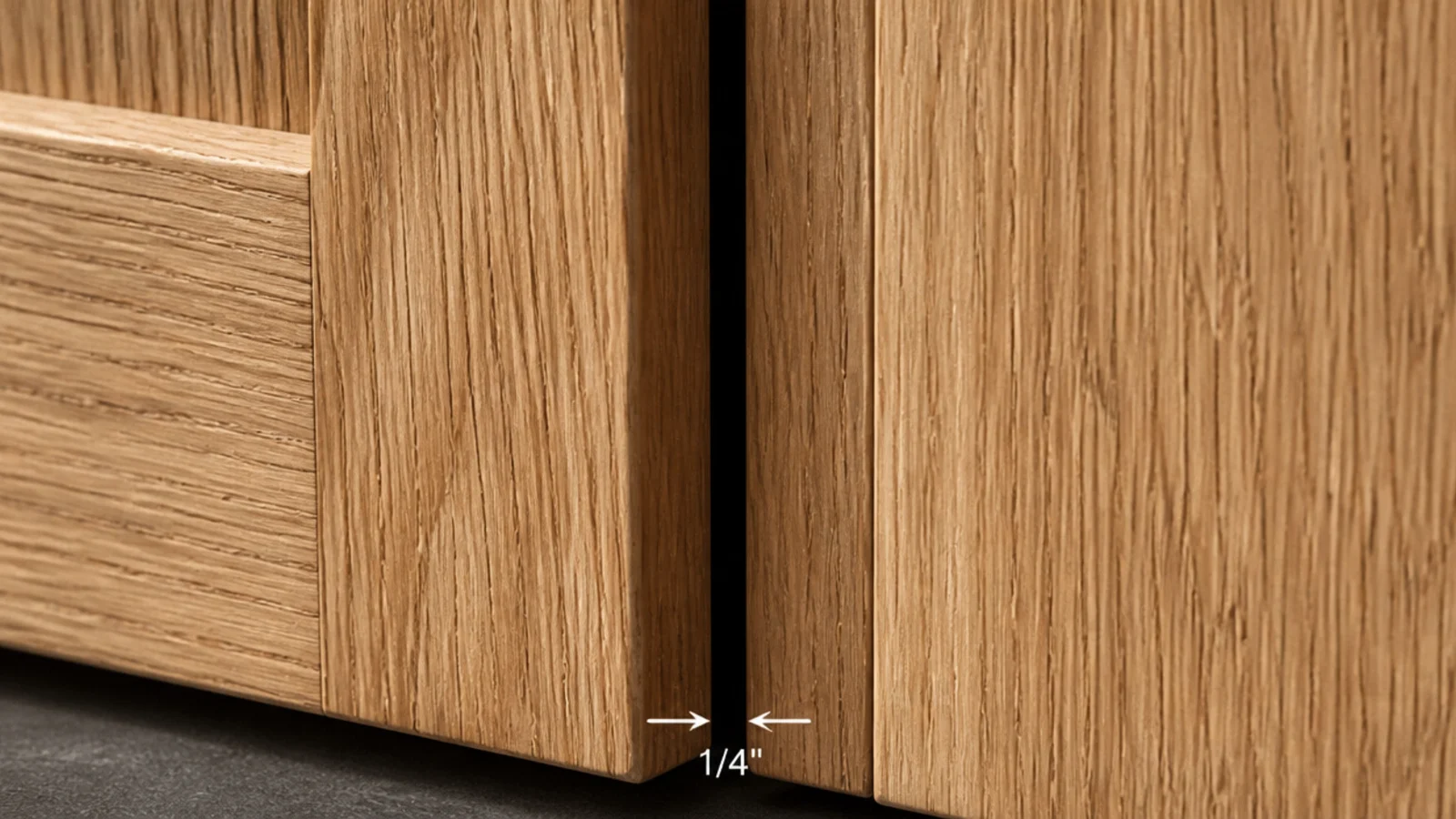 close detail of a quarter inch shadow gap reveal on modern shelving
