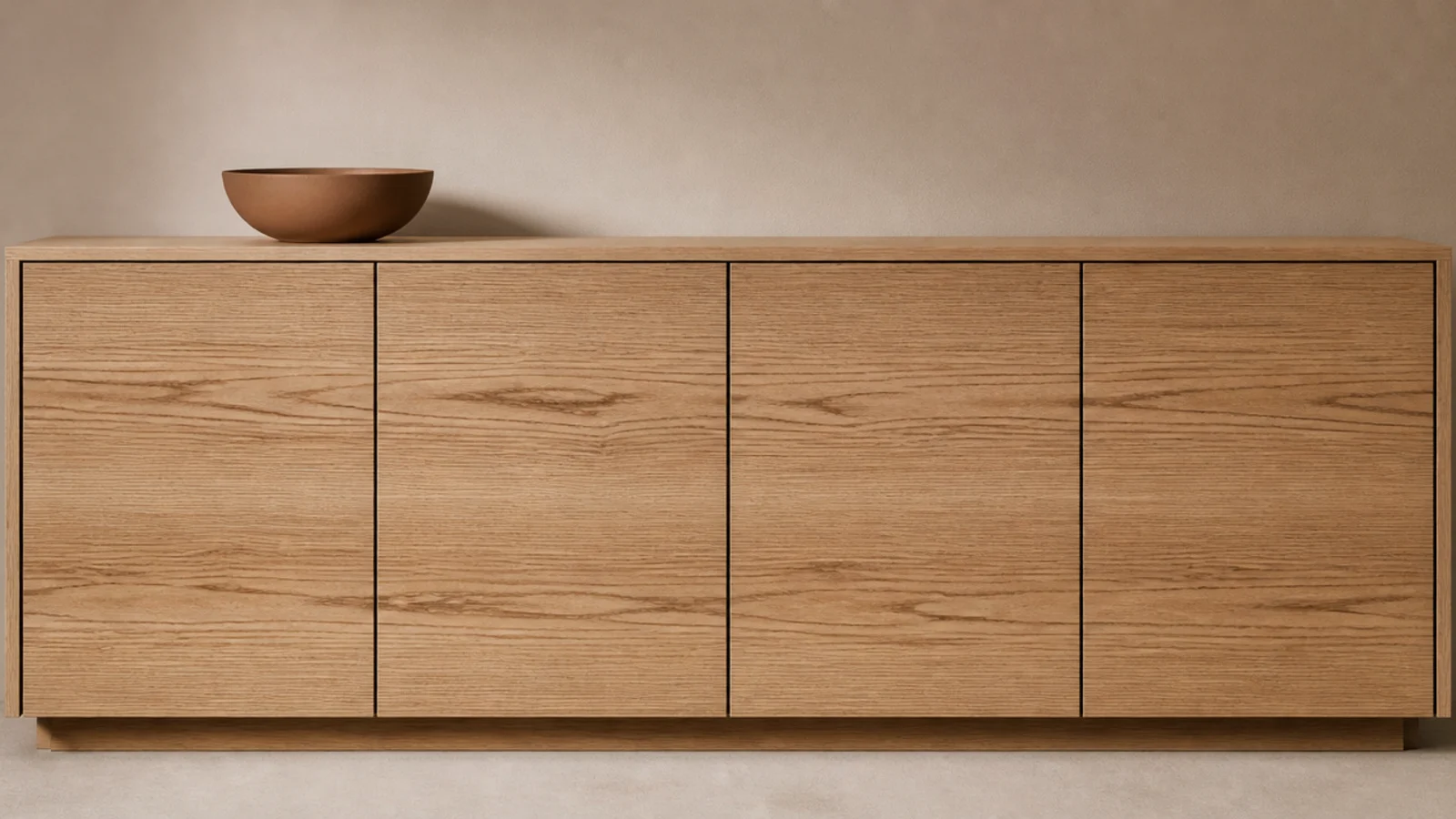 oak cabinet doors with grain running continuously across the whole run