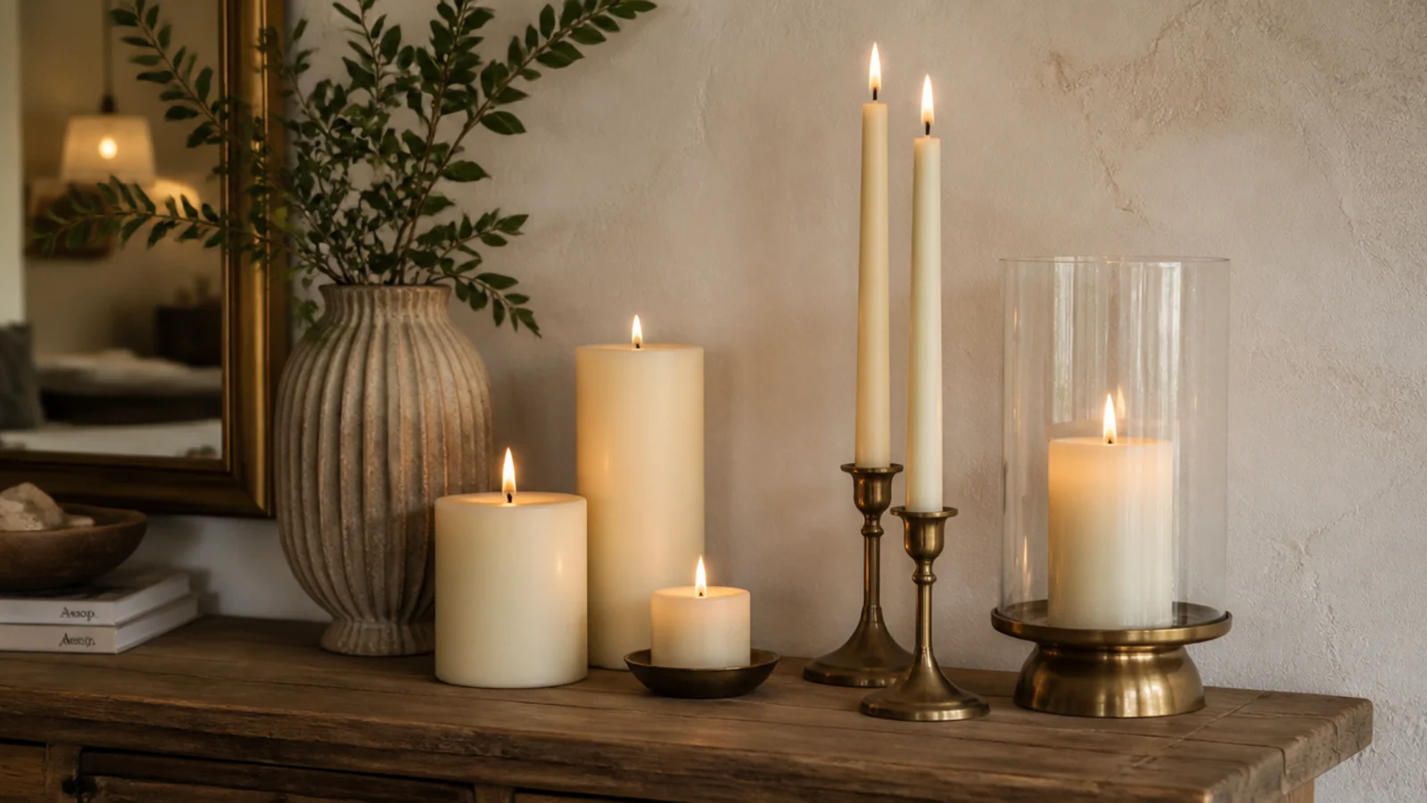 range of the best aesthetic candles grouped together in cream wax and stoneware