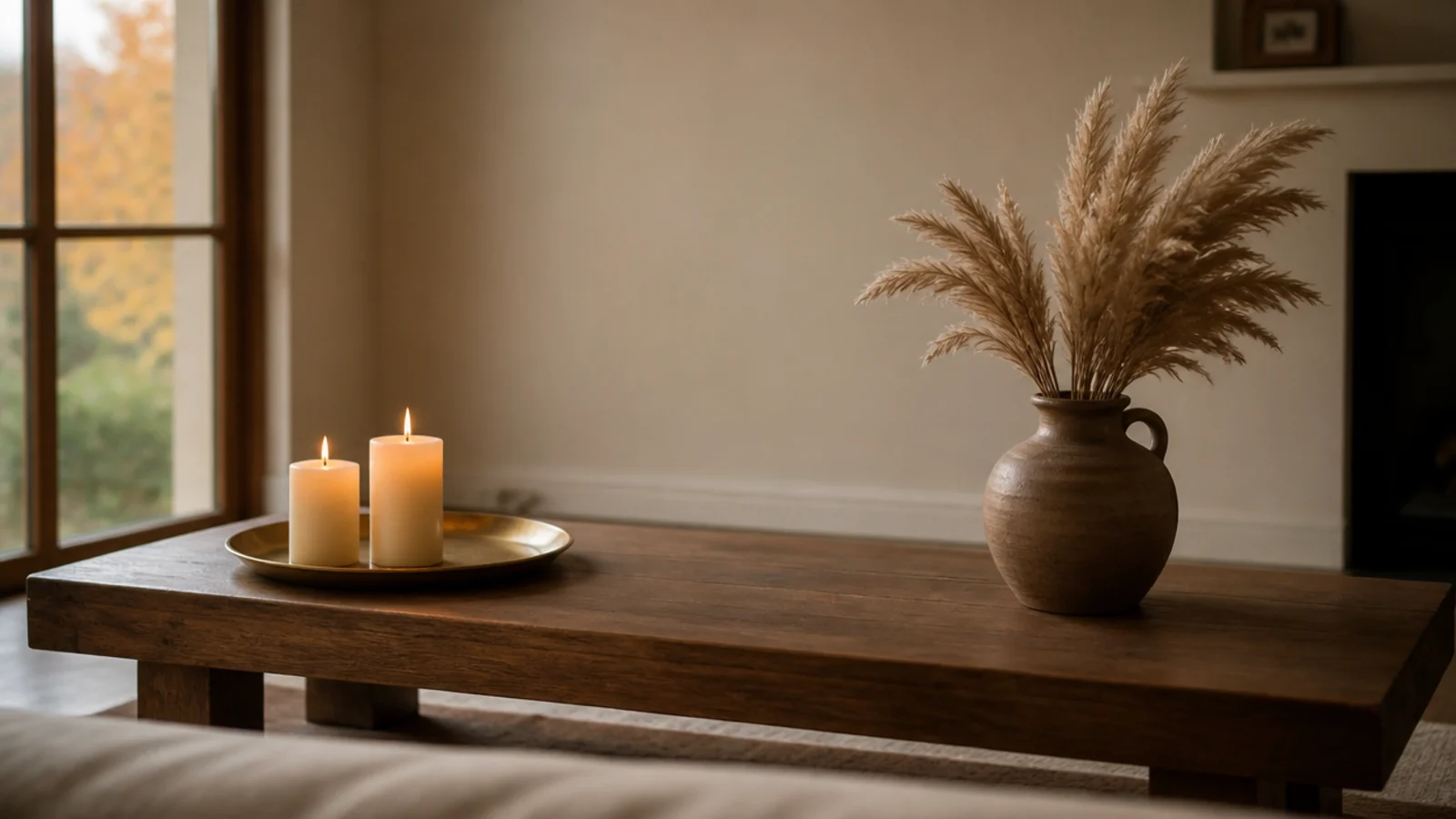 candle grouping with dried stems kept well back from the flames