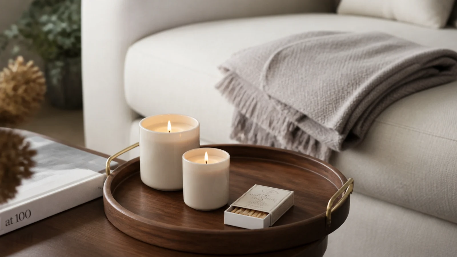 handled candle tray lifted from a coffee table at the end of an evening