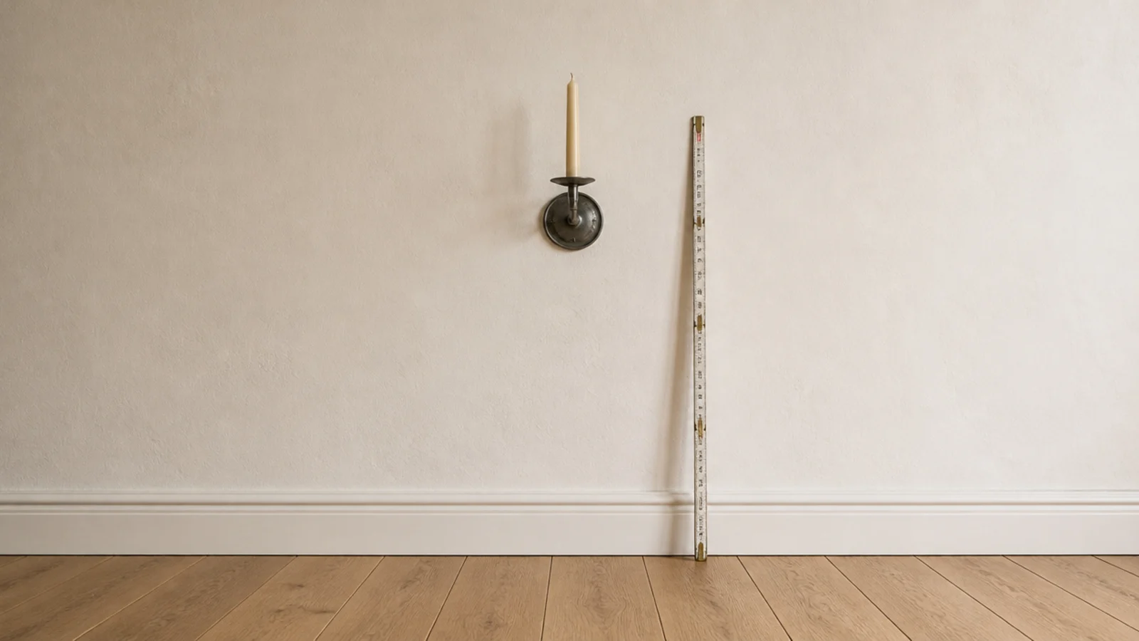 wall candle holder mounted at eye level on a plain plaster wall