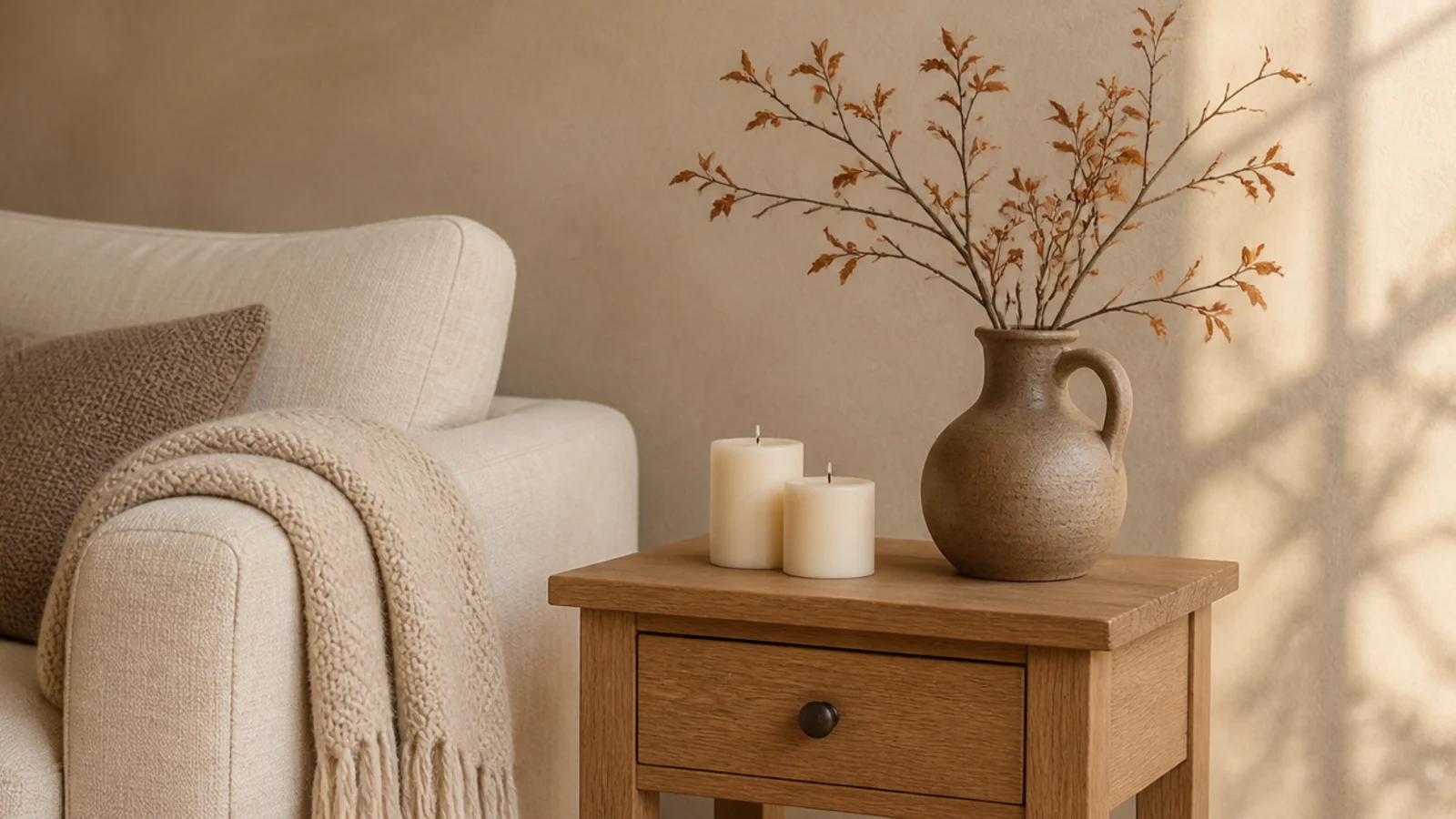 seasonal neutral vignette swapping stems while the candles stay the same