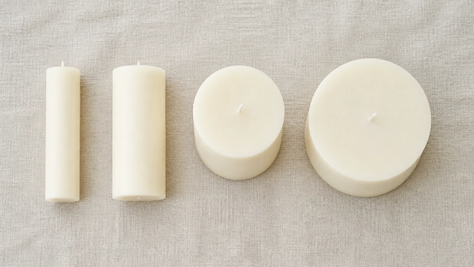 pillars of four different widths in the same ivory wax color