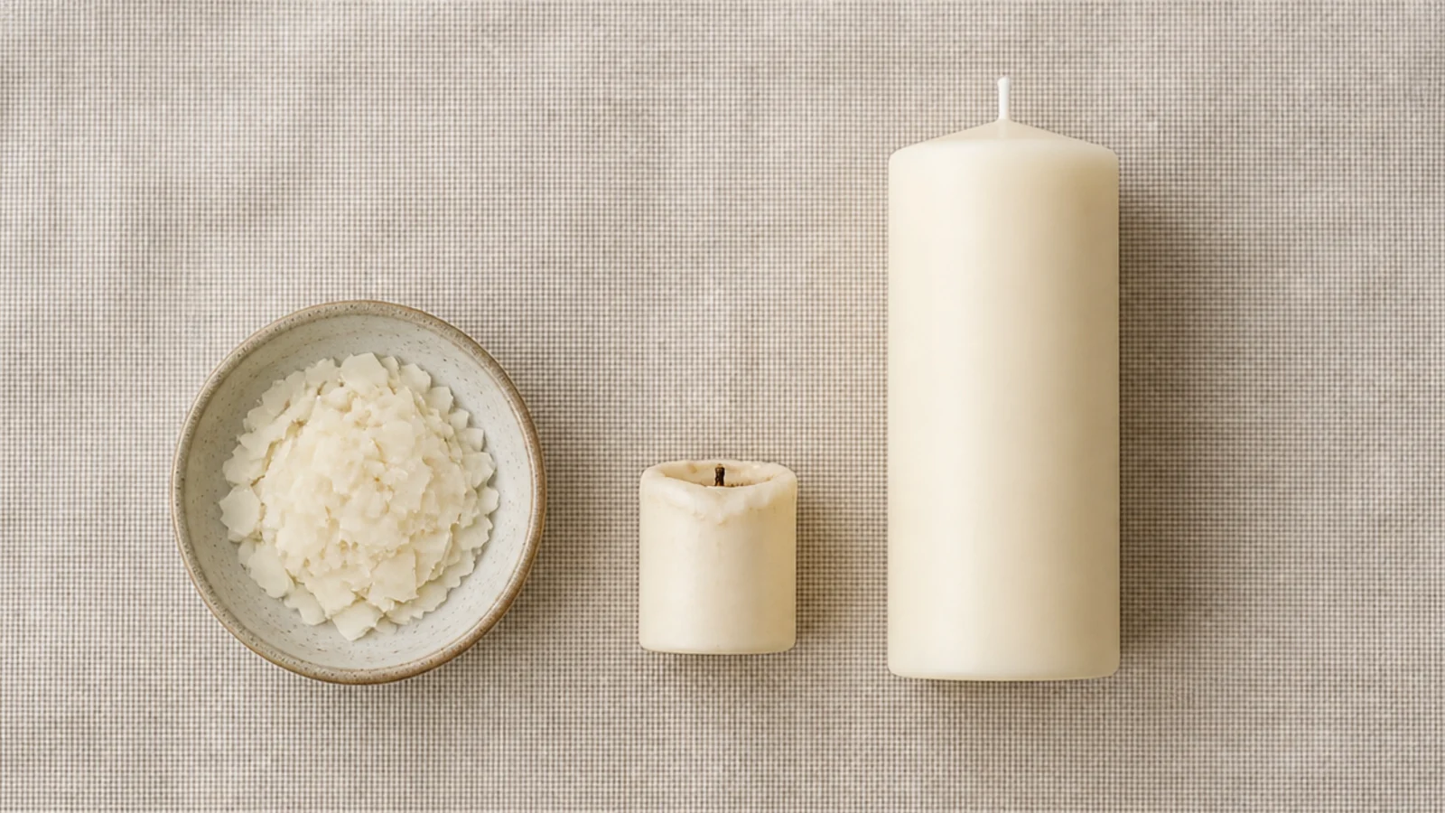 spent pillar candle stub set aside beside a fresh replacement candle