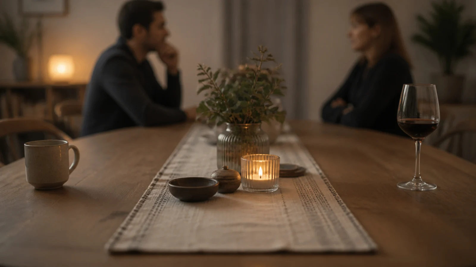 two cleared spaces at either end of a styled center table