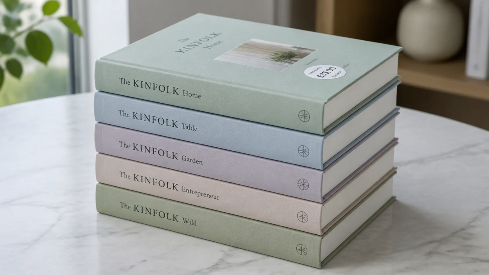 matched pastel book spines stacked neatly and obviously unread