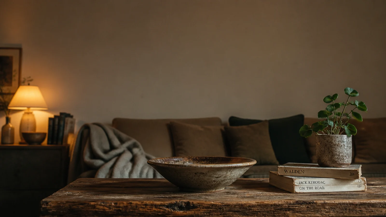 tall center table living room decoration view with low bowl and books