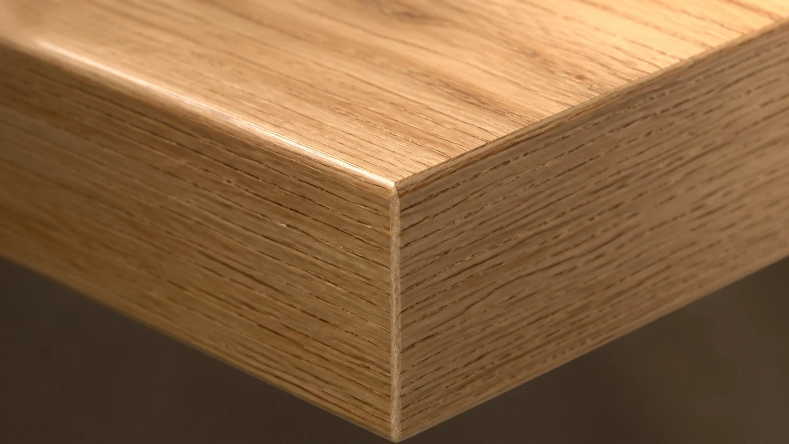mitred edge detail on a table top showing a thick apparent slab