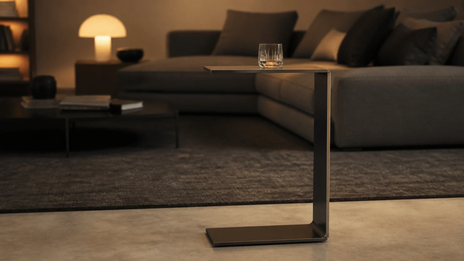 cantilevered table top projecting from a single side support column