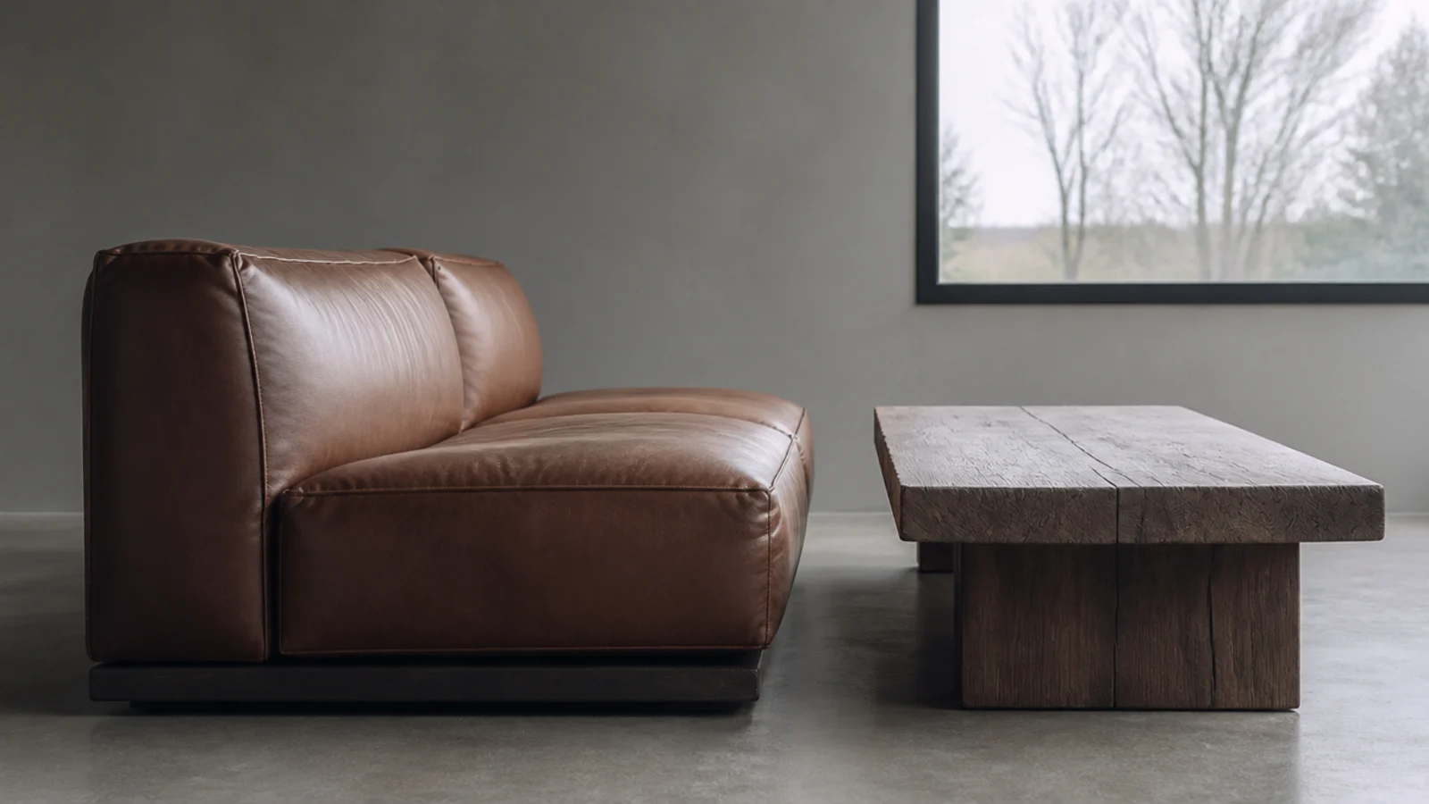 low profile table matched to the seat of a very low modern sofa