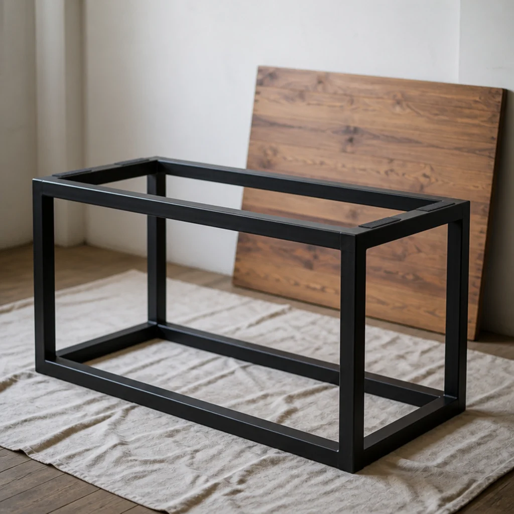 powder coated square tube steel frame waiting for a table top