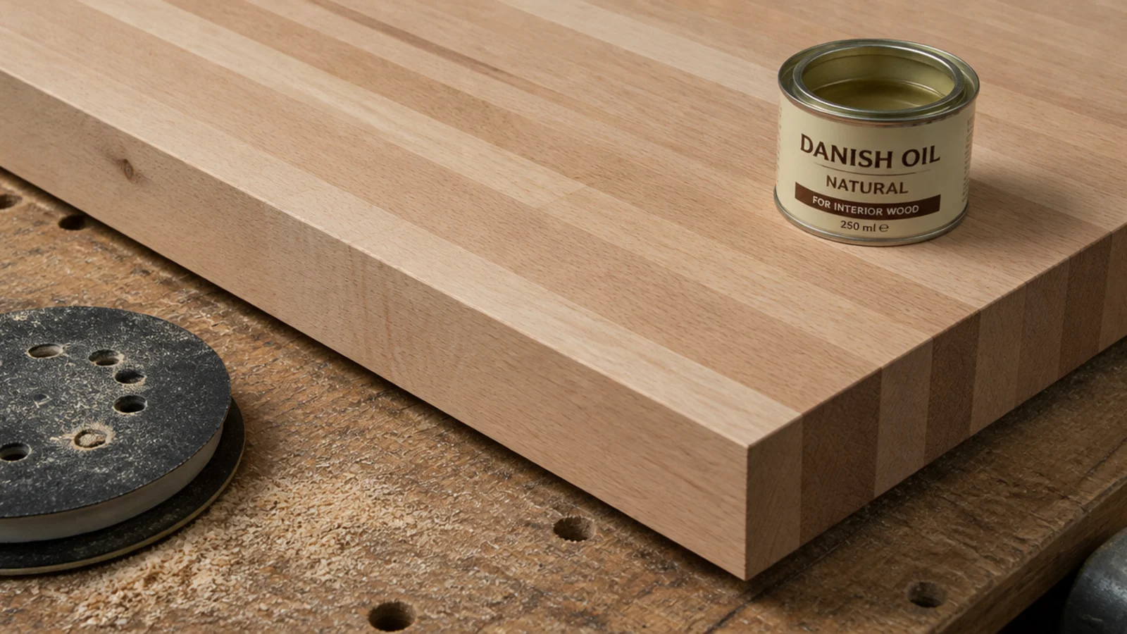 butcher block panel showing end grain strips before finishing