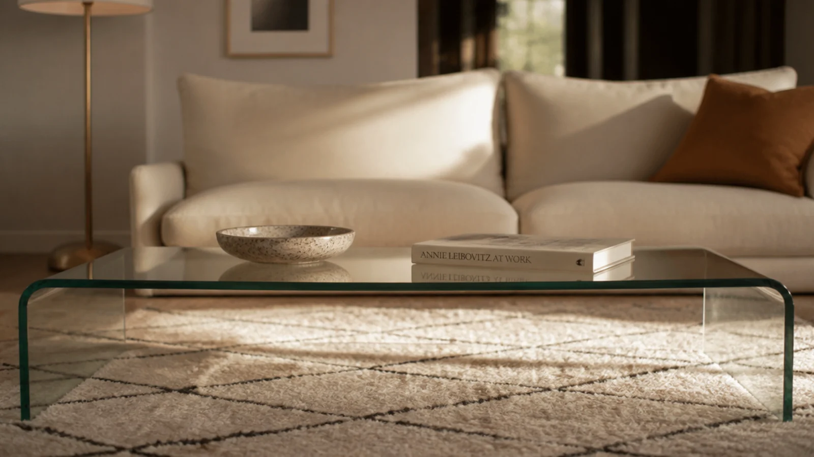 two objects and clear space arranged on an uncluttered glass top
