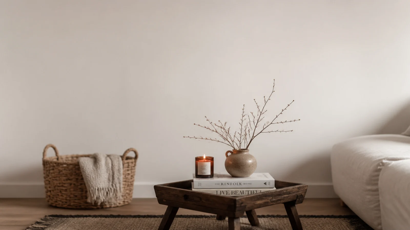 tall renter living room center table decor ideas with basket and tray