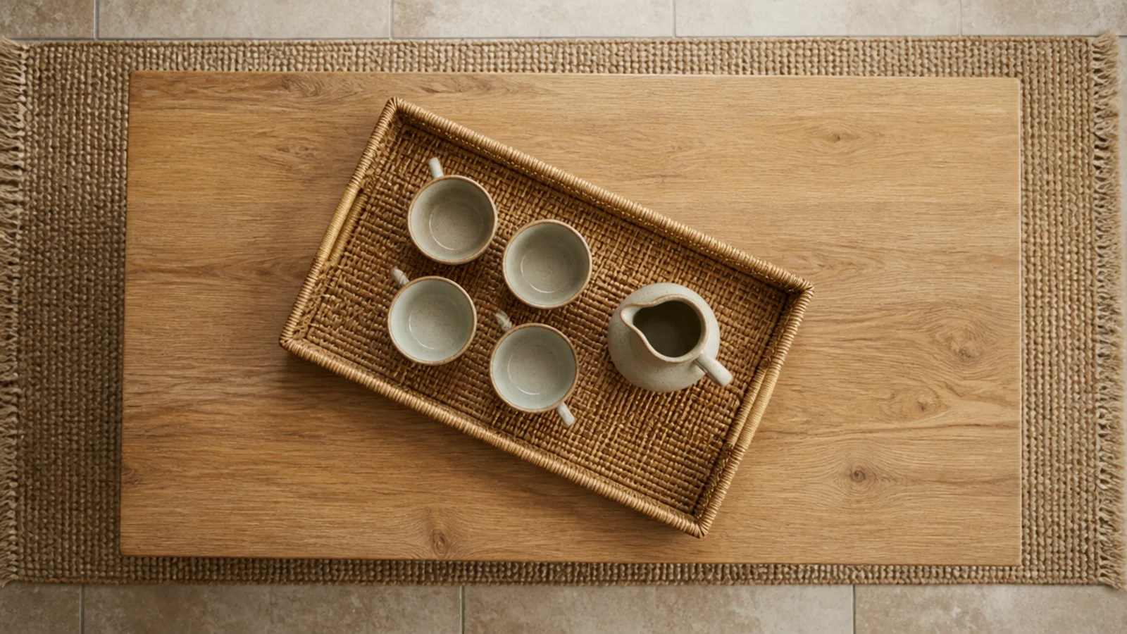 rectangular tray angled across a rectangular table rather than square