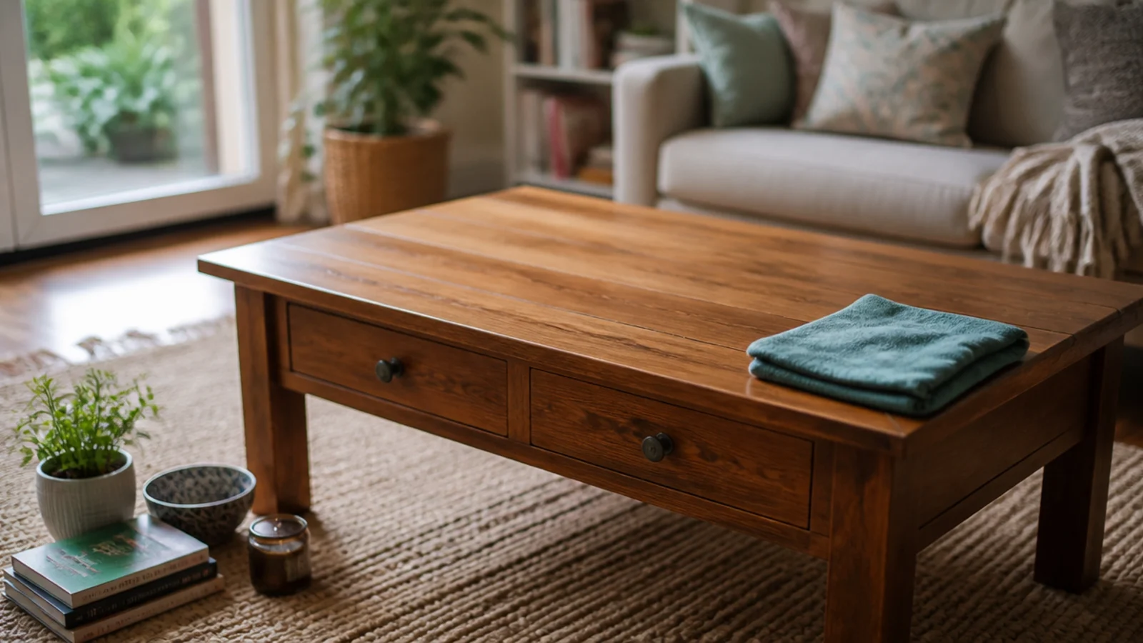 completely bare table top wiped clean before restyling begins