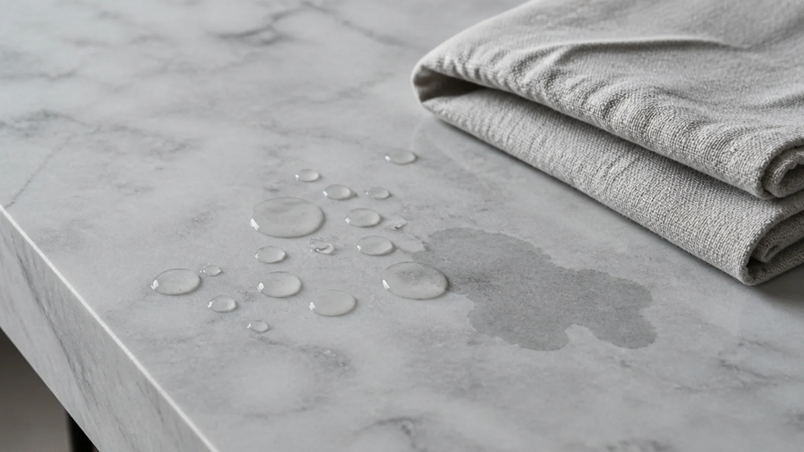 water droplets tested on a marble surface to check sealer condition