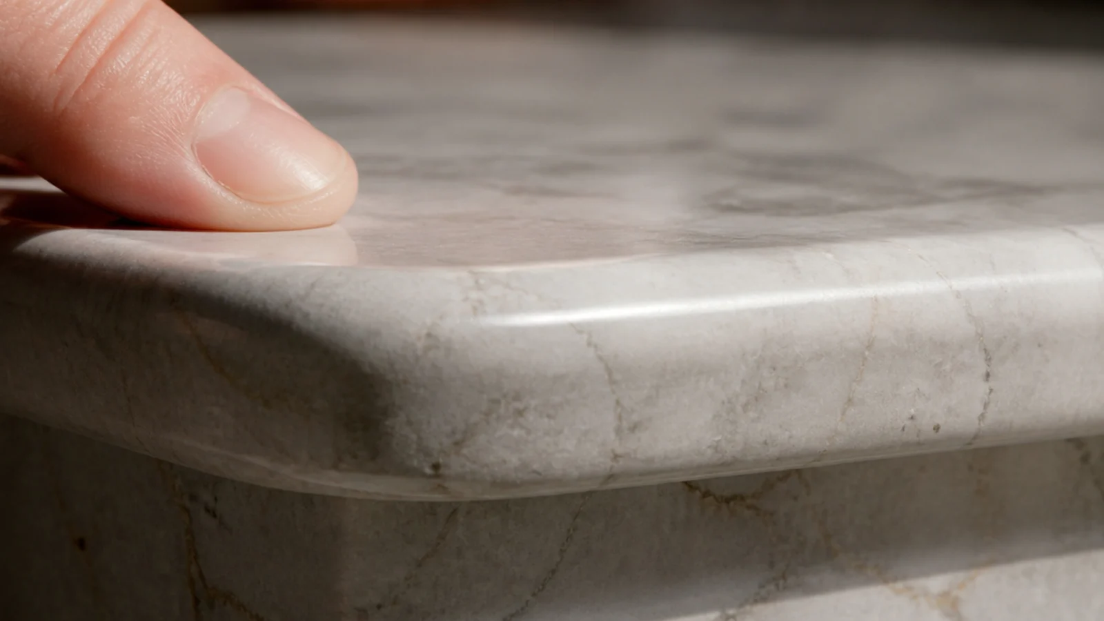 softly eased marble edge rounded to remove the sharp corner arris
