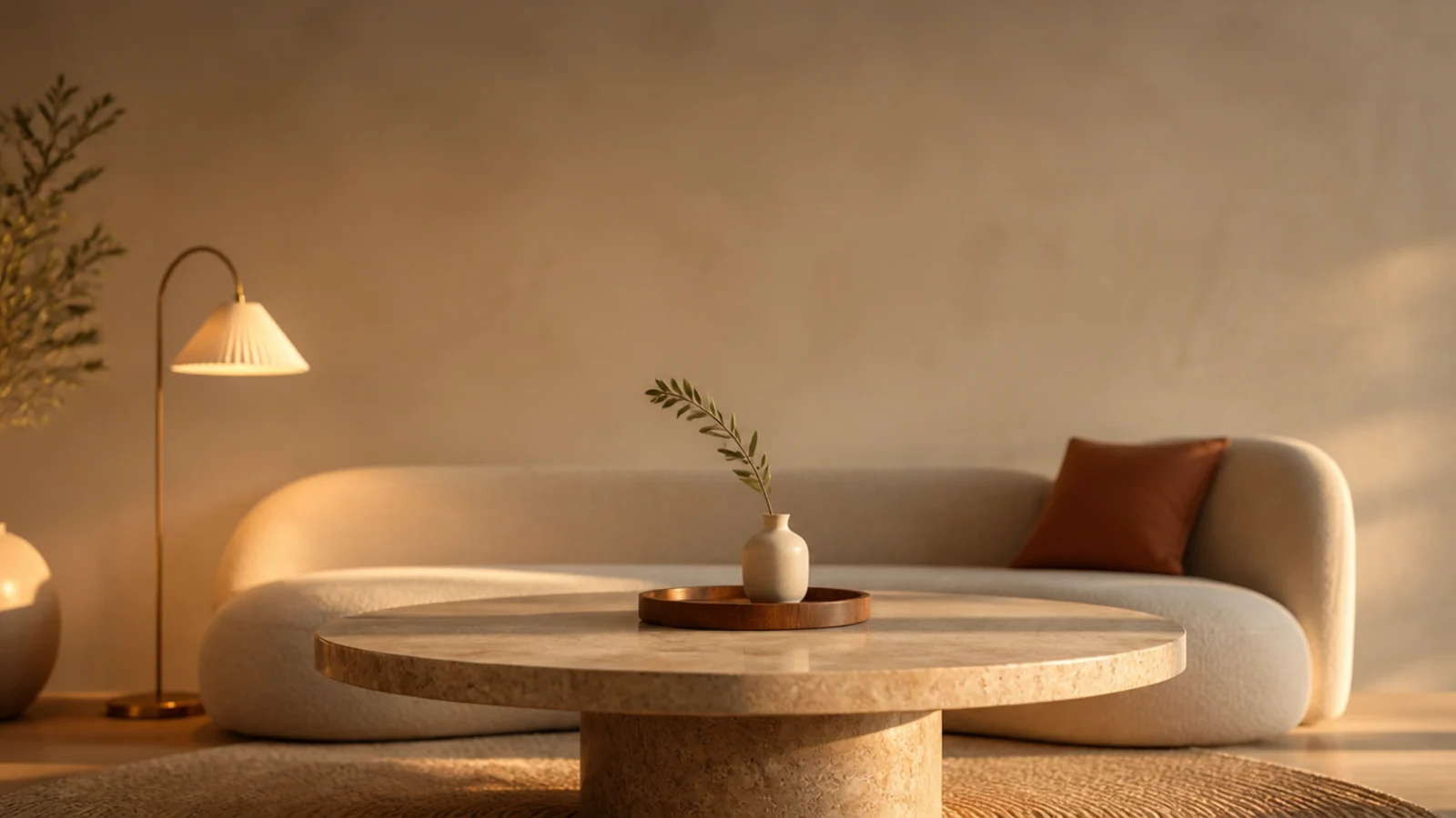 tall round center table living room view with pedestal base and tray