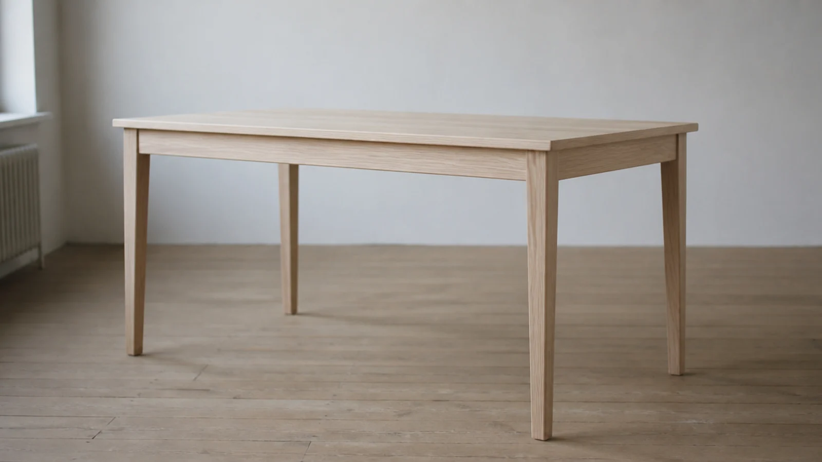 single material timber table with matching top legs and rails