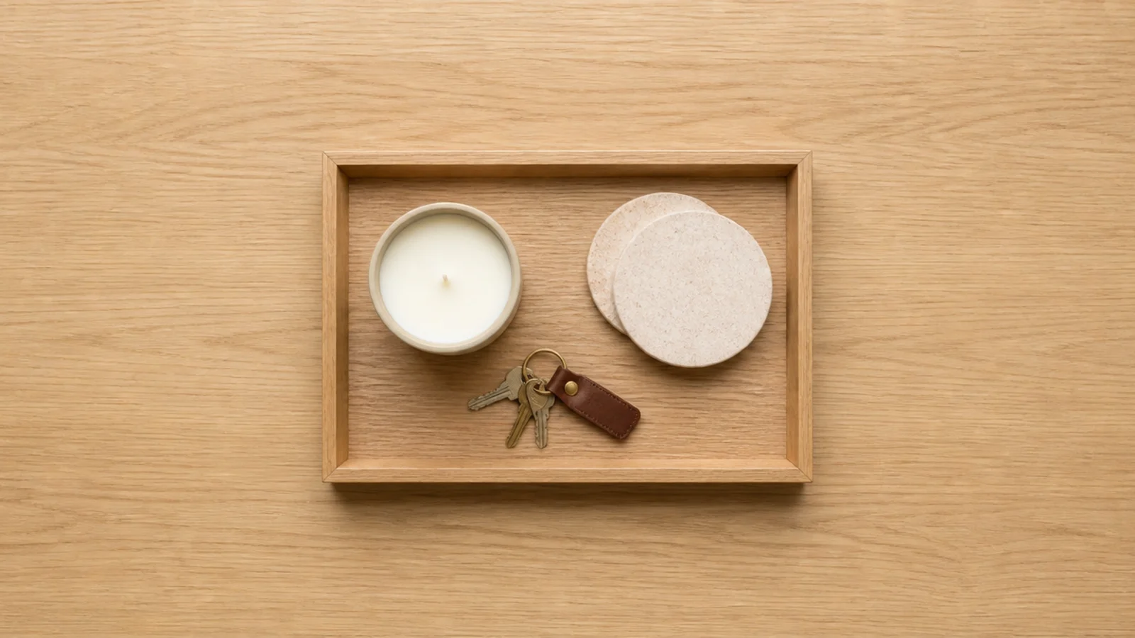 single tray holding everything with the table surface left bare