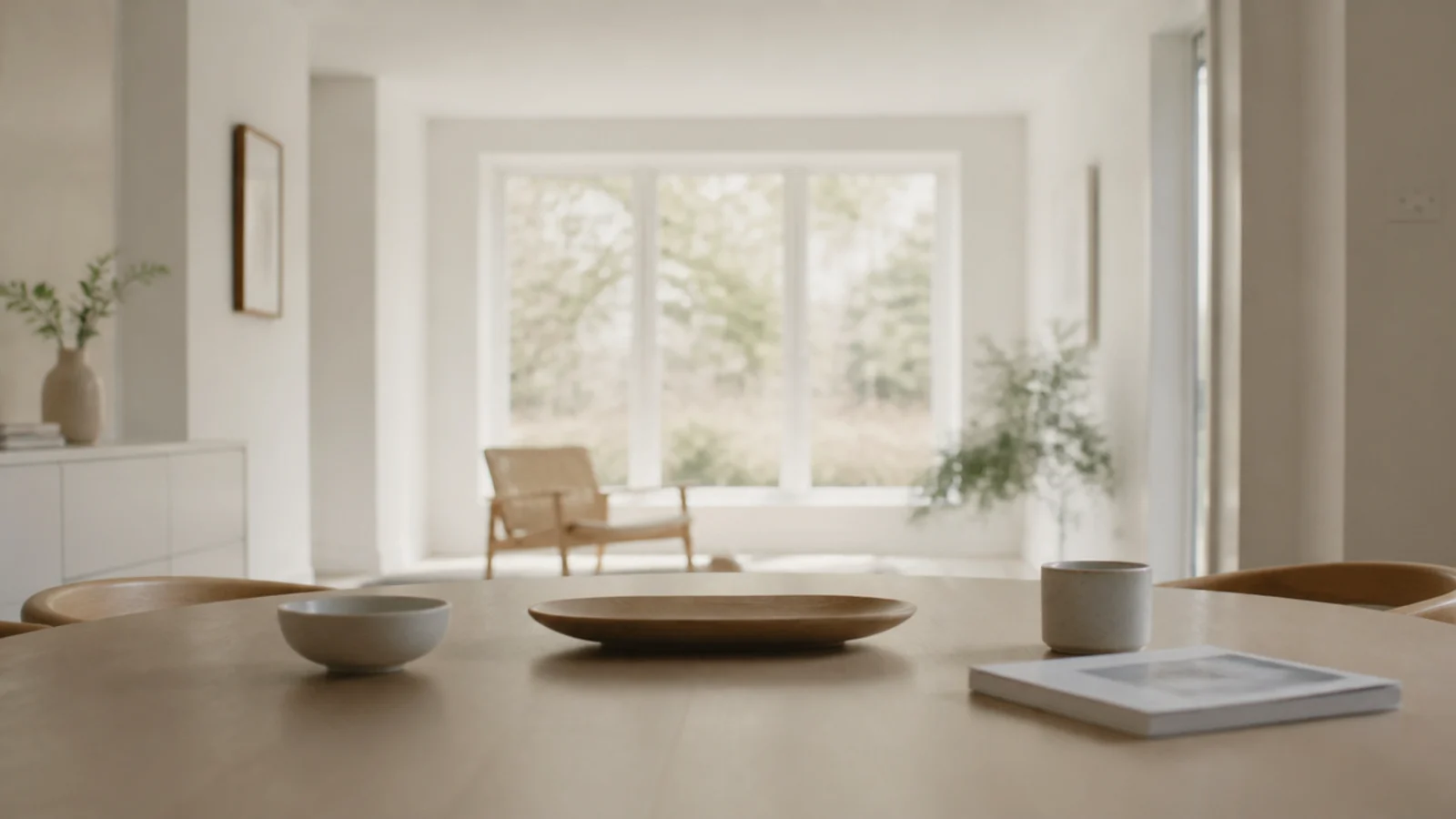 low profile objects on a table with an unbroken view beyond