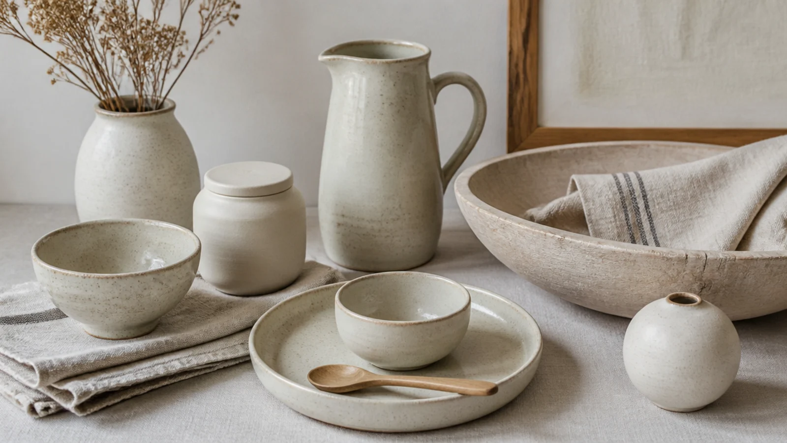 table objects all in the same soft cream and stone tones