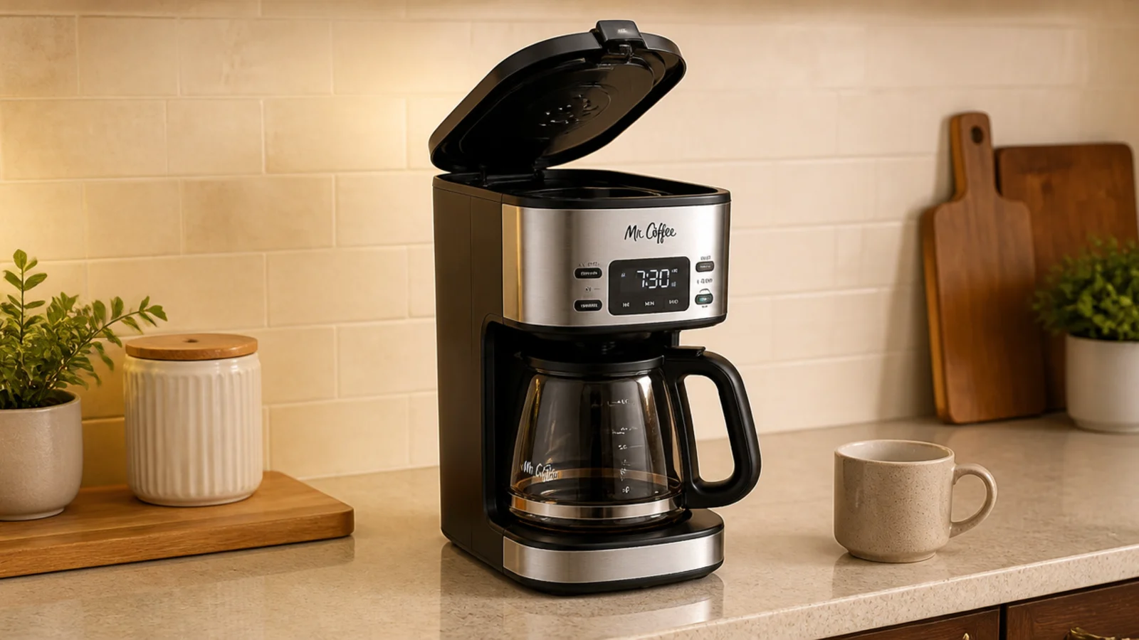 coffee machine moved out to a counter with generous steam clearance above
