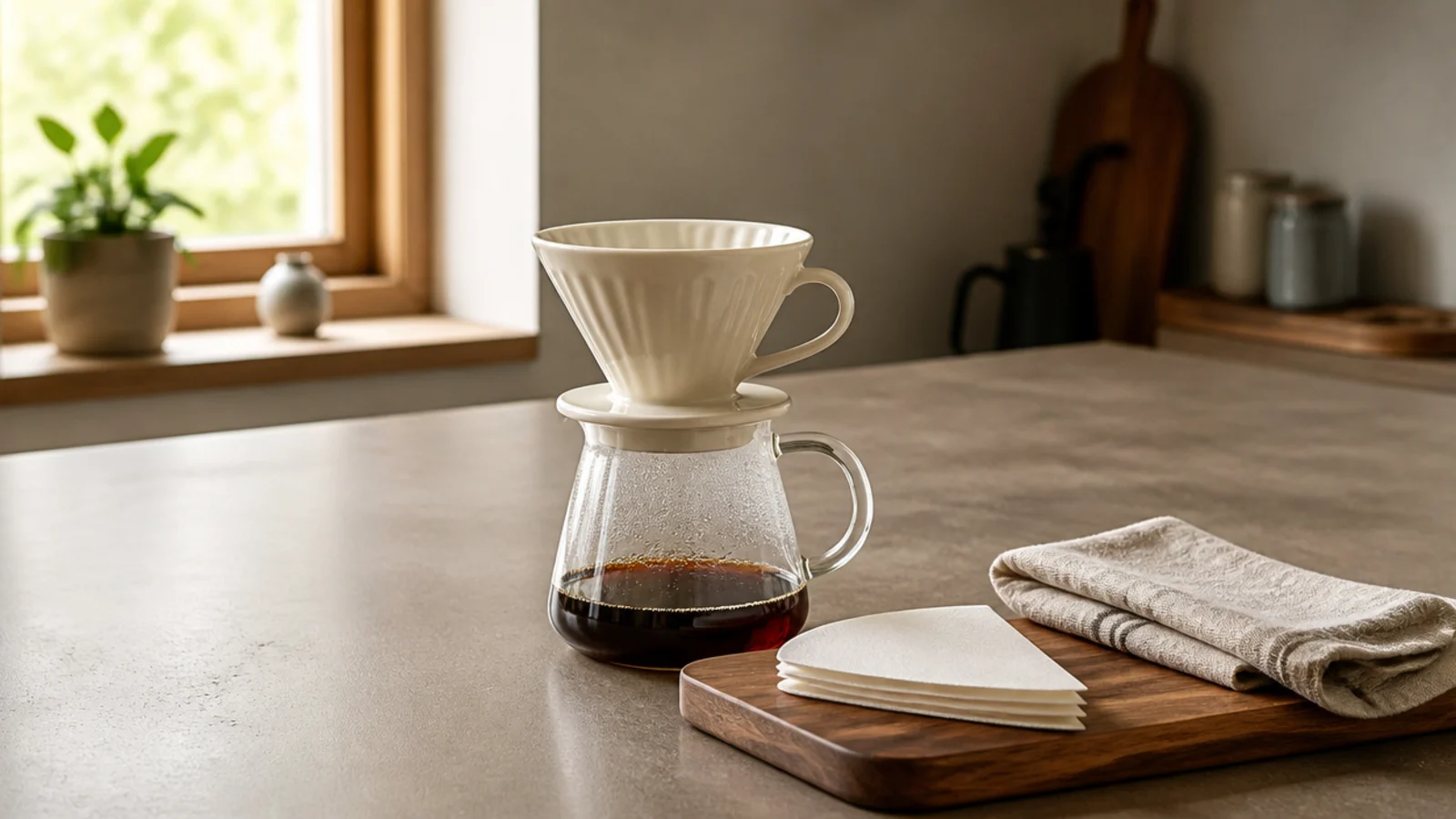 ceramic pour over cone and carafe replacing a bulky coffee machine