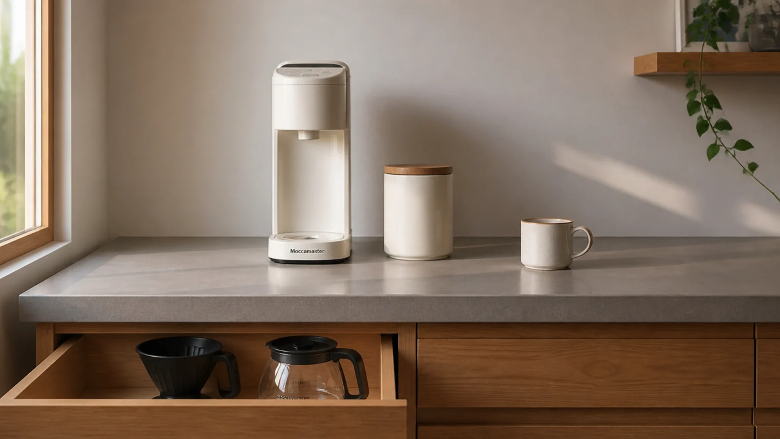 pared back coffee station with fewer objects on the counter