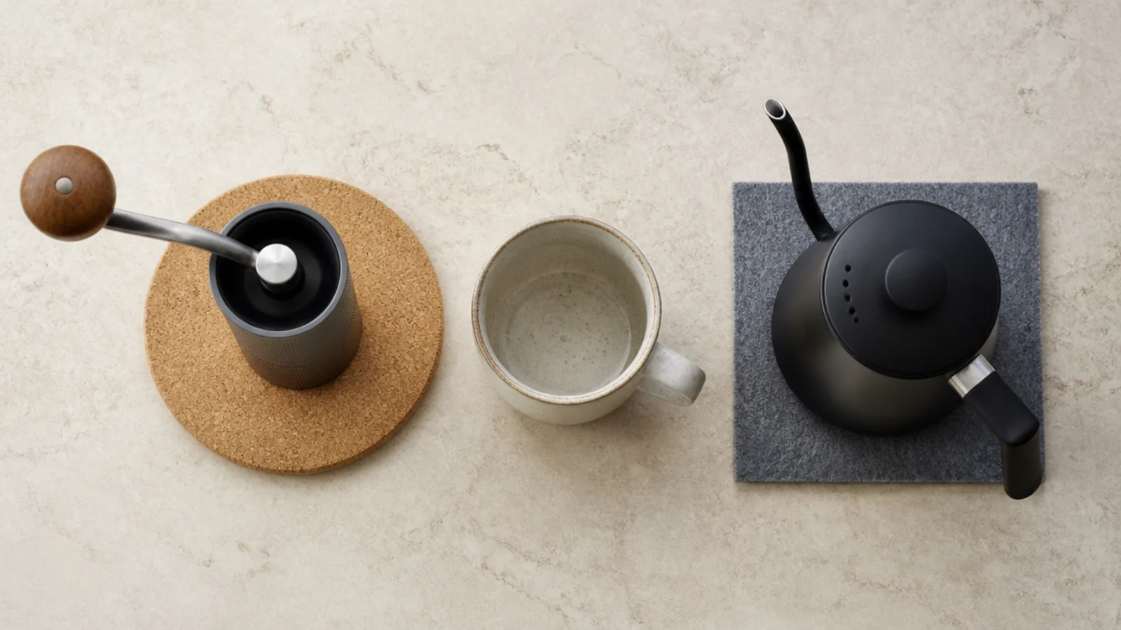 cork mat placed under a grinder to soften noise on a counter