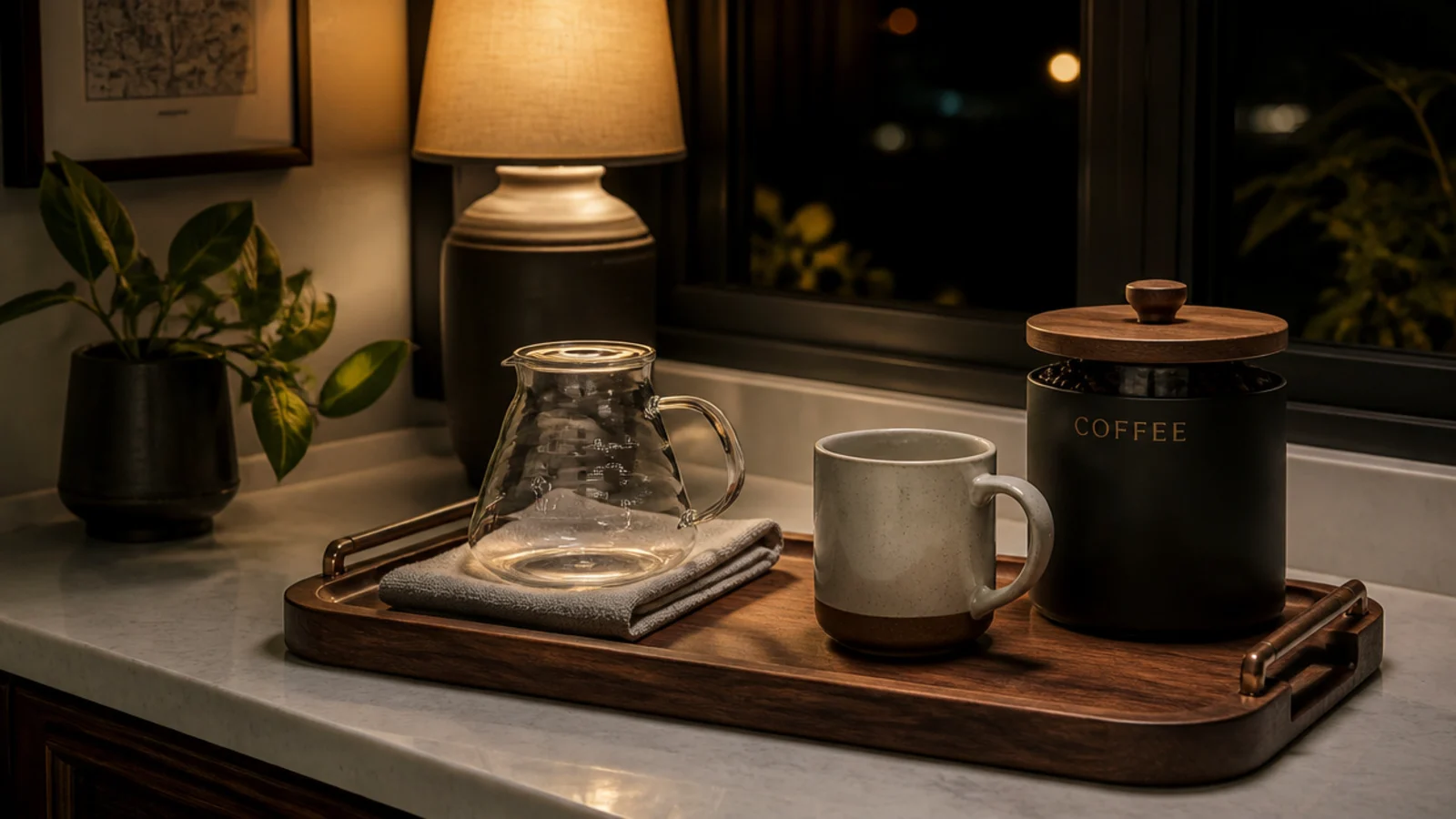 wiped and reset coffee corner ready for the next early morning