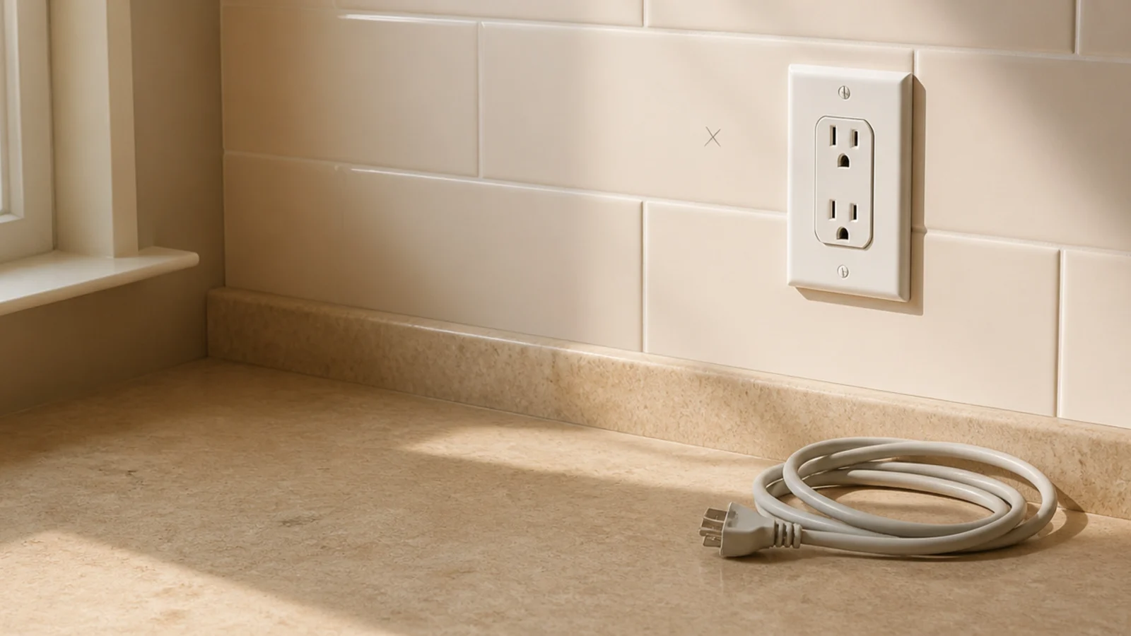 kitchen outlet above a counter chosen as the spot for a coffee bar