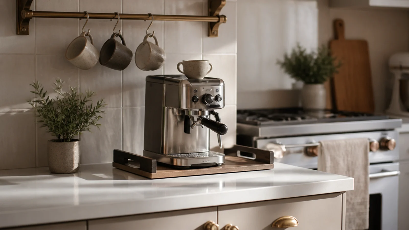 edited coffee corner with fewer objects on the counter and shelf