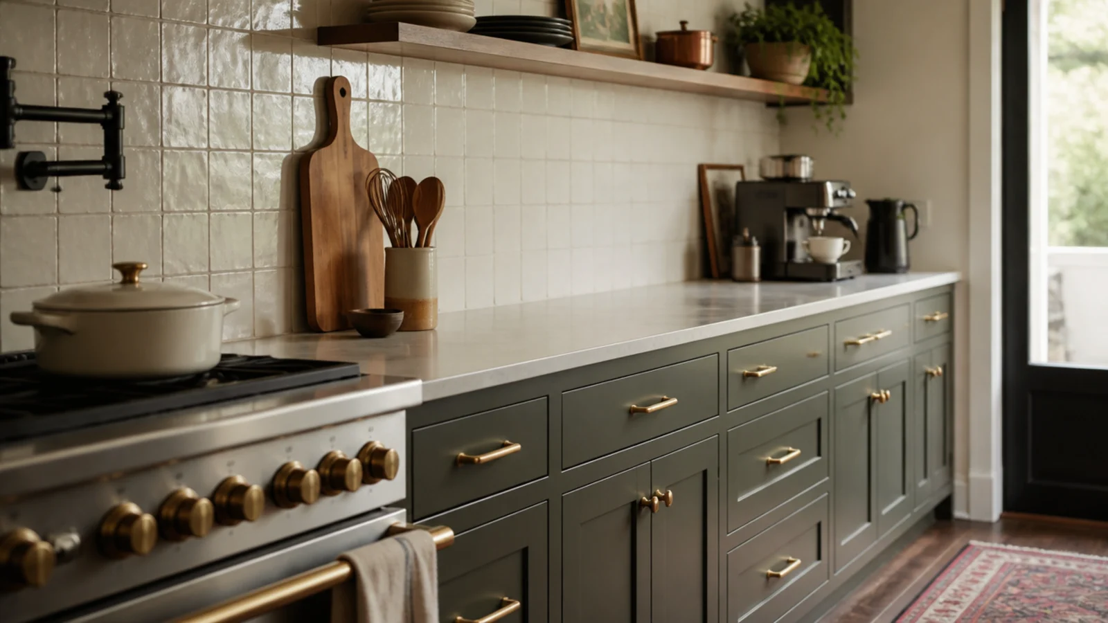 coffee corner set well away from a kitchen range and cooktop