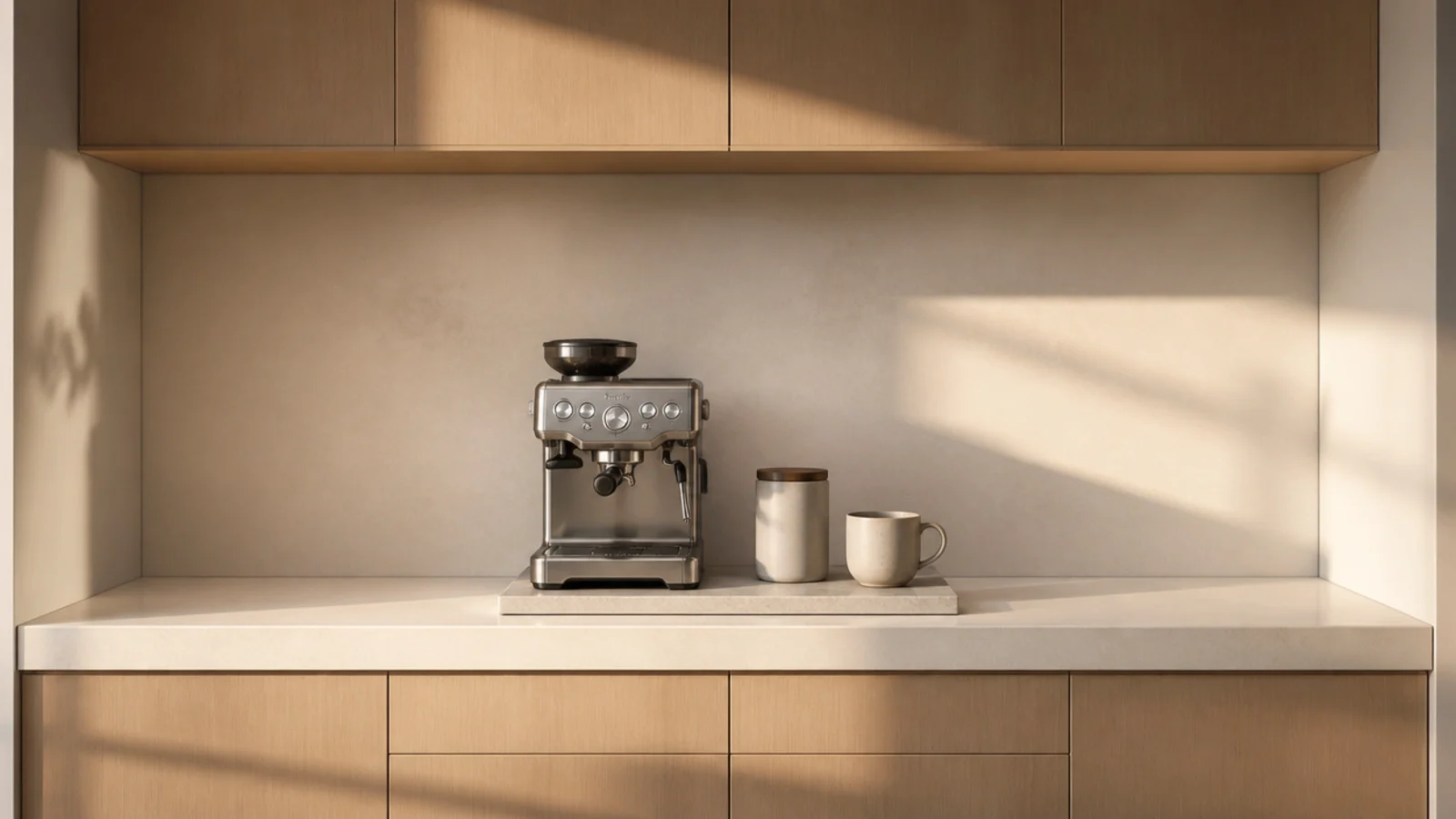 pared back small coffee corner with only three objects on show