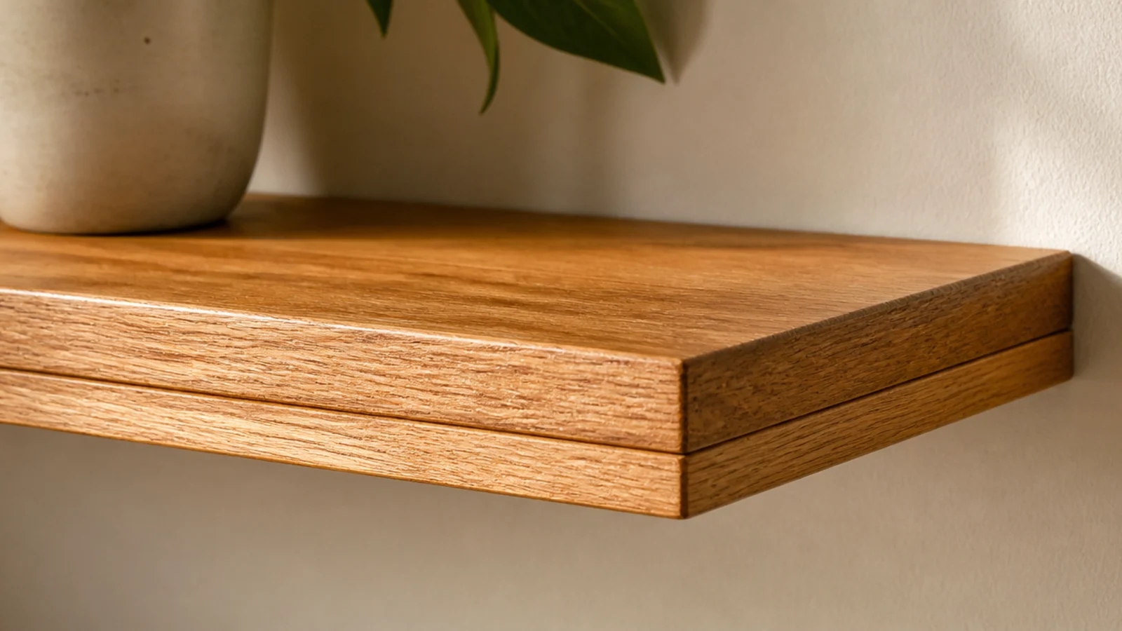 corner shelf with a built up front edge sitting perfectly straight