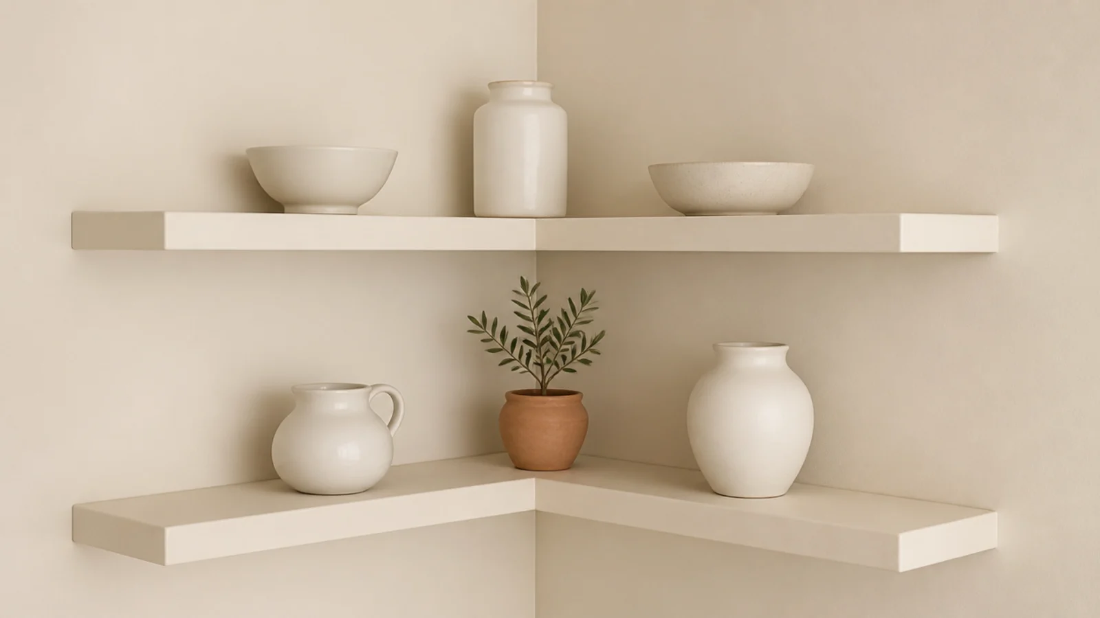 smoothly painted poplar corner shelf with no visible grain texture