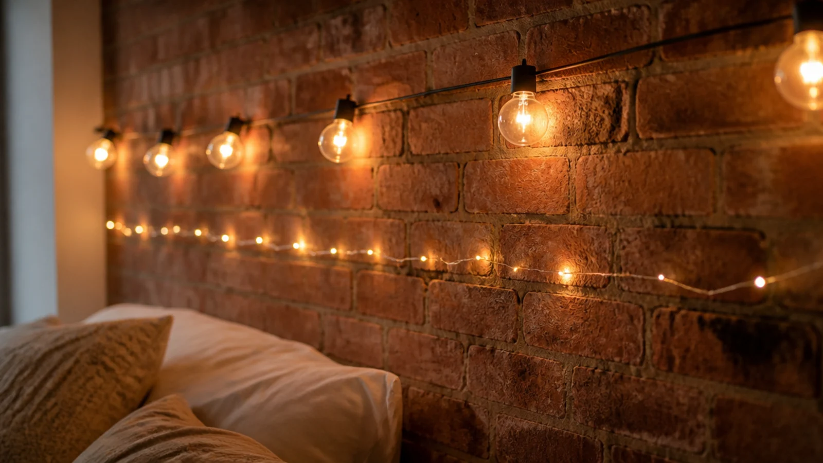 large glass globe bulbs hung above a fine strand of micro lights