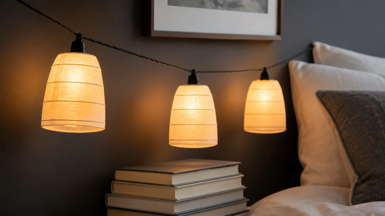 small rice paper shades covering bulbs at seated eye height