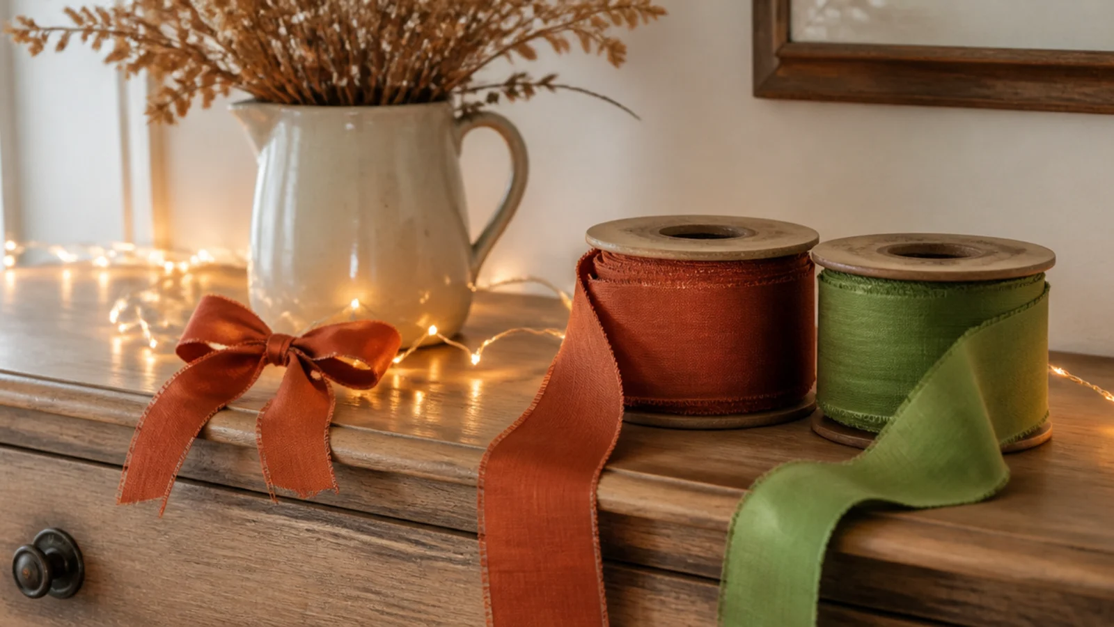 two ribbon colours compared against the same bedroom light strand
